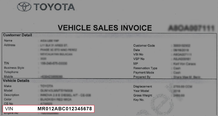 Vehicle Sales Invoice